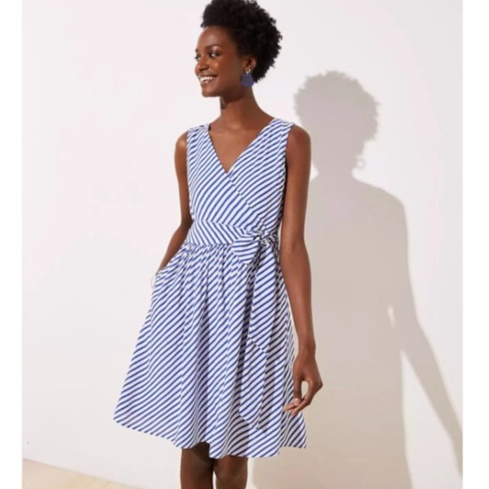 LOFT - NWT Sailor Striped Blue and White Fit and Flare Dress - Size 6